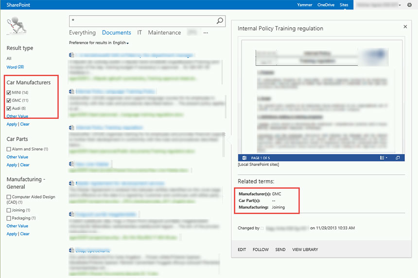 SharePoint search - entity extraction and meta data