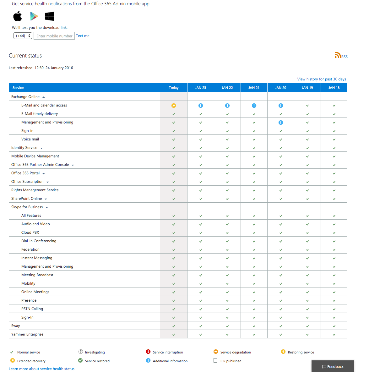 O365 Service Health Dashboard 