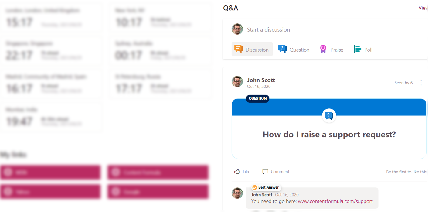 use yammer as a questions and answers feature on your intranet