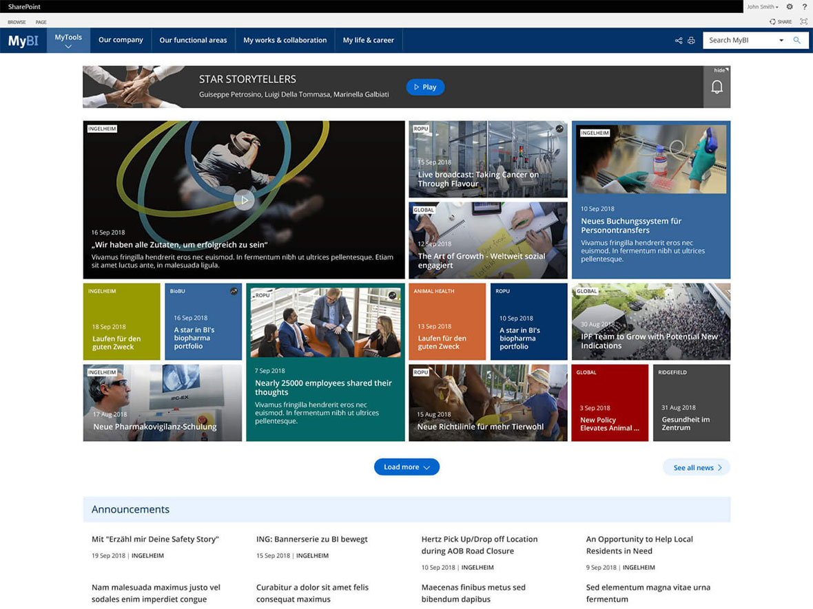 Engaging internal communications intranet homepage example